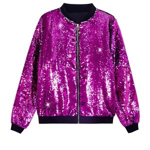 Lars Amadeus Men's Zip Up Party Disco Metallic Shiny Sequin Varsity Jackets - 1 of 4