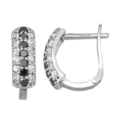 Designs By Gioelli 10K White Gold Genuine White And Black Diamond Hoop Earrings