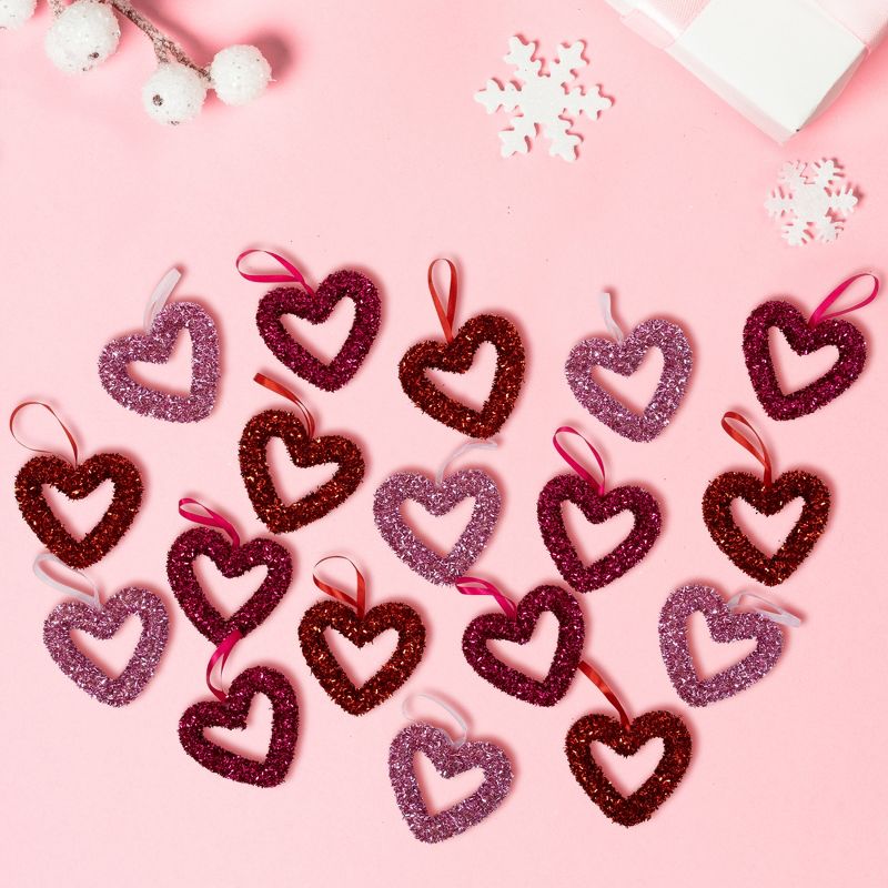 Northlight Set of 18 Shimmering Tinsel Hearts Valentine's Day Hanging Wall Decorations 4", 4 of 8