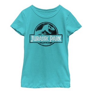 Girl's Jurassic Park Vintage Black and White Logo T-Shirt - 1 of 3