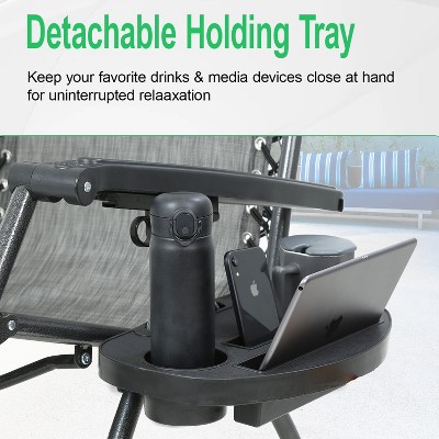 Gray Foldable Zero Gravity Outdoor Lounge Chairs with Cushions, Set of 2