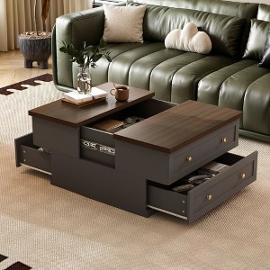 Famapy Stylish and Functional Coffee Table - Dark Grey Body with Brown Countertop, Ideal for Modern Living Rooms - 1 of 4