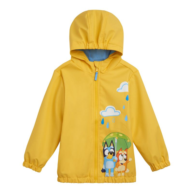 Bluey Little Boys Zip Up Waterproof Hooded Rain Jacket Coat Yellow 5-6