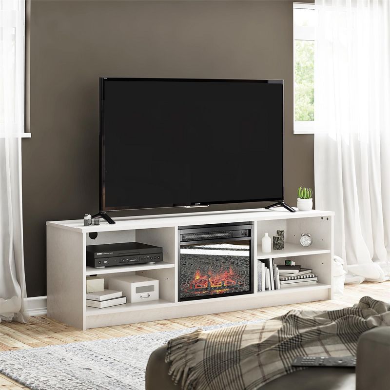 Ameriwood Home Noble 65" TV Stand with Electric Fireplace Insert and 4 Shelves, 3 of 5