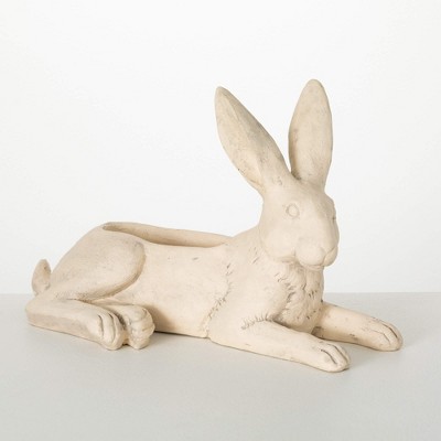 Sullivans 11.75" Reclining Cream Hare Planter, Resin