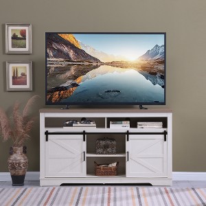 LIVAREEmlen Farmhouse TV Stand for 65+ Inch TV,33" Entertainment Center w/Sliding Barn Door, Rustic Media Console w/Storage Shelves,Antique White - 1 of 4