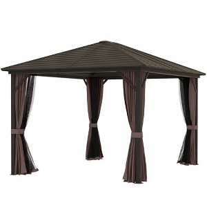10' x 12' Hardtop Gazebo with Curtains and Netting, Gazebo Canopy with Aluminum Frame and Hooks - 1 of 4