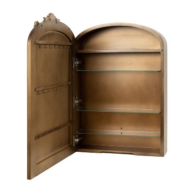 Gold Arched Wall Mounted Vintage Jewelry Cabinet with Mirror