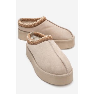 Avelia - Beige Suede Genuine Leather Thick-Soled Winter Slipper (Women) | Forever & Always Shoes - 1 of 4