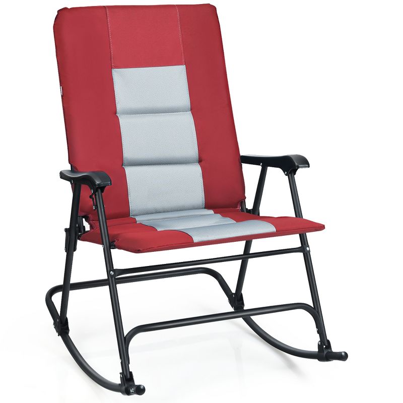 Costway Foldable Rocking Padded Chair Portable Camping Chair with Backrest Armrest Red\Blue, 2 of 11