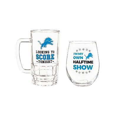 Detroit Lions, Stemless 17OZ Wine & Beer 16 OZ  Gift Set