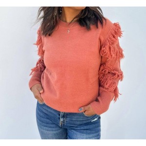 Women's Tassel Fall Sweater - Vine & Love - 1 of 3