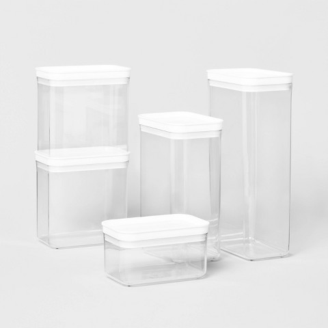 Brightroom 5pc Airtight Canister Set White - Brightroom™: Food Storage Containers, Stackable, Plastic, Kitchen Organization