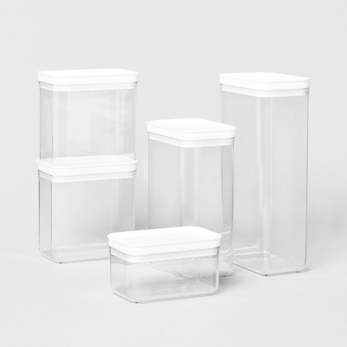 Set of 5 Round Canisters, Glass Kitchen Canister with Airtight