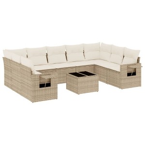 vidaXL 10 Piece Patio Sofa Set with Cushions Beige Poly Rattan - Beige and Cream Without Table - 1 of 4