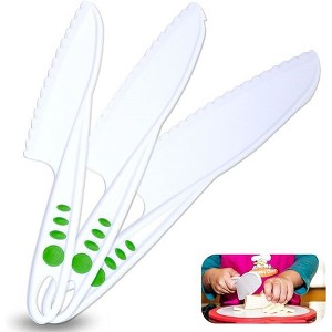 Curious Chef 3-Piece Nylon Knife Set for Kids & Dishwasher Safe Tools, BPA-Free Plastic - Real Kitchen Kit, White - 1 of 4
