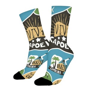 Capoeira Culture Brazilian Motifs Women Printed Crew Socks Funny Funky Socks Soft Polyester Novelty Gifts for Artists Men - 1 of 4