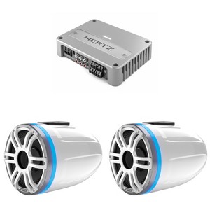 Hertz HTX 8H S-FL-SW-MARINE TOWER HORN 8' Flat Silver-White Sports Grille Pair & Venezia Compact V4C - 4-Channel Compact Marine Amplifier  Bundle - 1 of 4