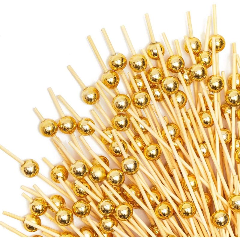 Okuna Outpost 150 Pack Bamboo Toothpicks with Gold Pearl, Cocktail Picks for Appetizer (4.7 Inches), 3 of 8