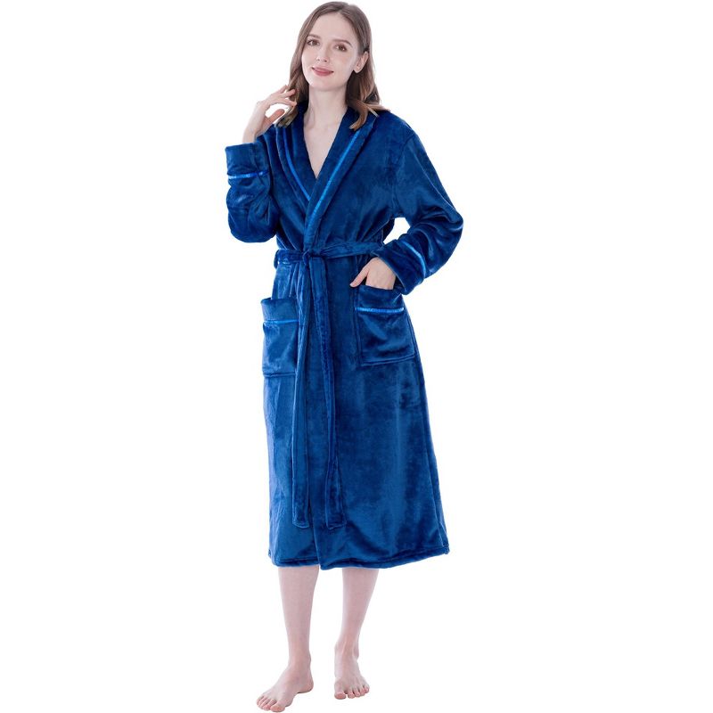 PAVILIA Fleece Robe For Women, Plush Warm Bathrobe, Fluffy Soft Spa Long Lightweight Fuzzy Cozy, Satin Trim, 1 of 8