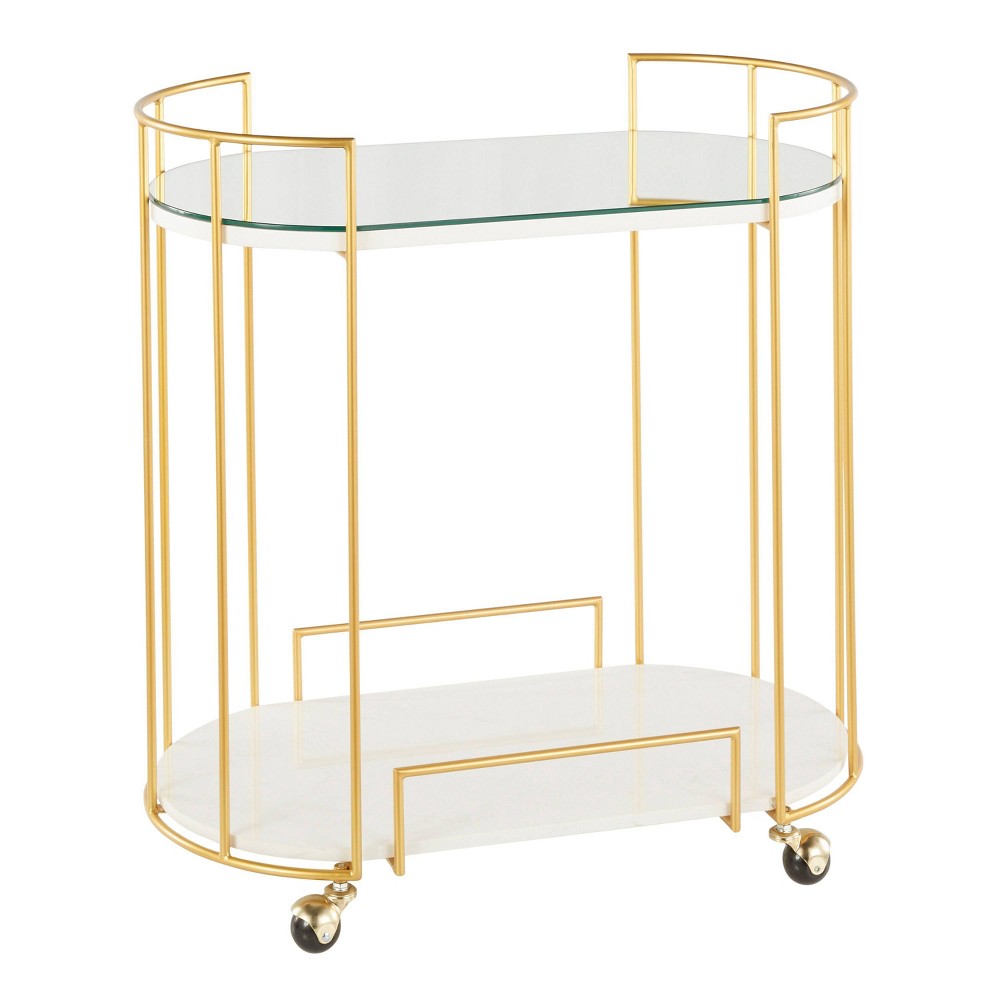 Canary Contemporary Glam Bar Cart Mirror Gold/White Marble LumiSource
