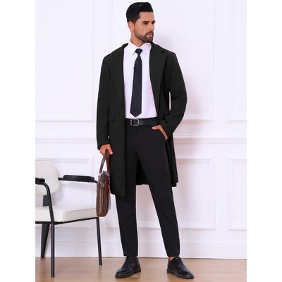 Lars Amadeus Men's Winter Single-Breasted Notched Lapel Long Overcoat Small Dark Black — фото 4