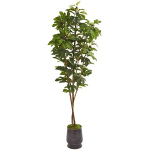 Nearly Natural 88-in Fig Artificial Tree in Ribbed Metal Planter - 1 of 1