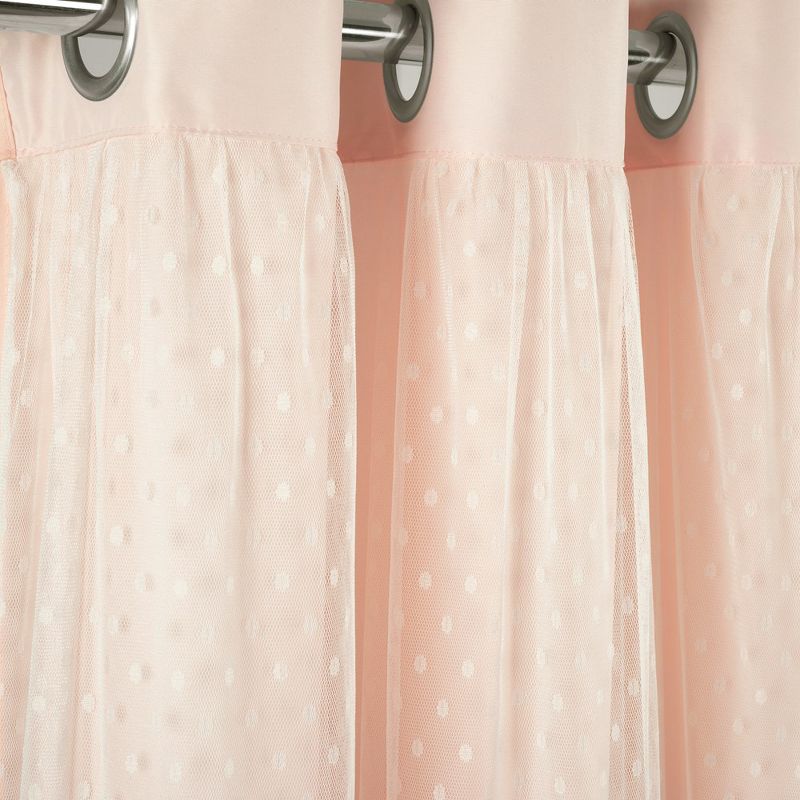 Home Boutique Cottage Polka Dot Sheer Window Curtain Panels Including Tieback Pink 38x84 Set, 1 of 2
