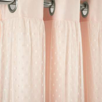 Home Boutique Cottage Polka Dot Sheer Window Curtain Panels Including Tieback Pink 38x84 Set