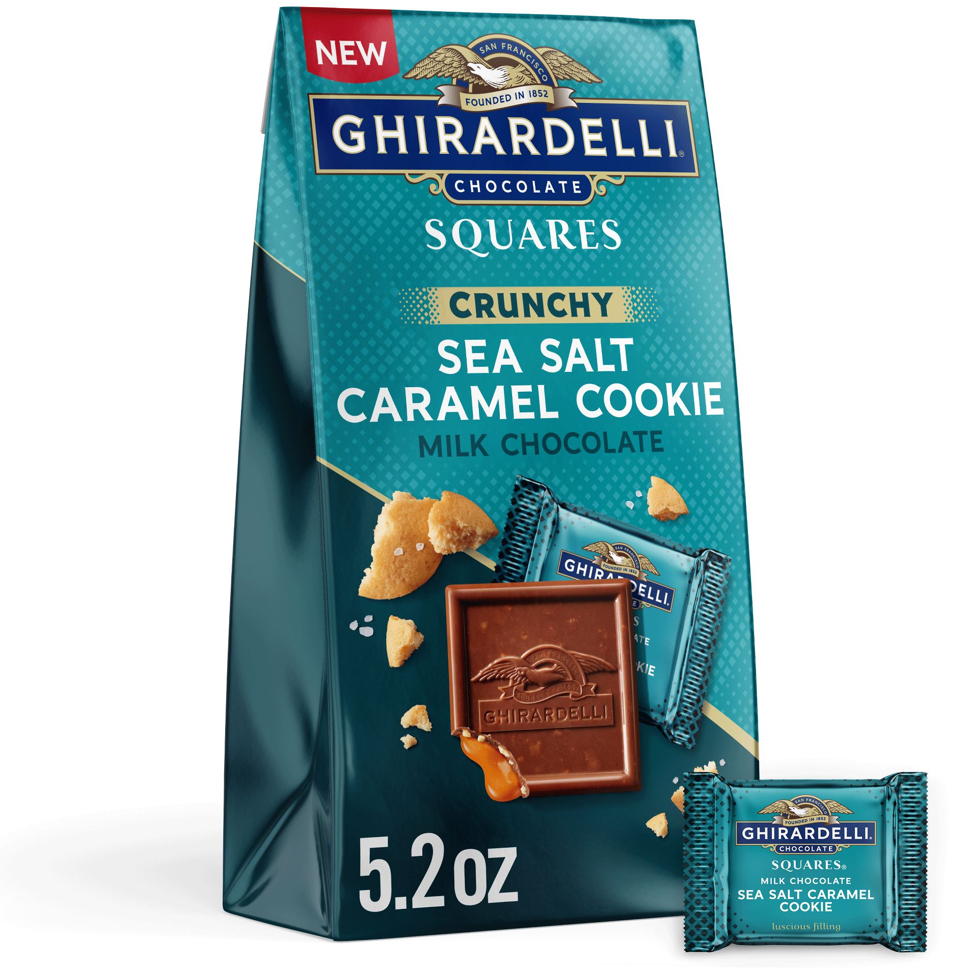 Ghirardelli Milk Chocolate Sea Salt Caramel Square Cookies - Medium Bag - 5.2oz