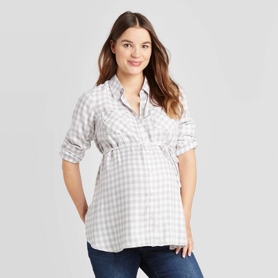 Maternity Plaid Long Sleeve Woven Popover Tunic Top - Isabel Maternity ...