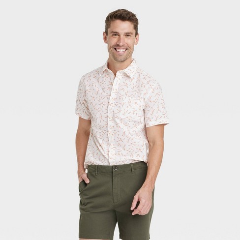 Men's Floral Print Slim Fit Short Sleeve Collared Button-down Shirt -  Goodfellow & Co™ Ivory M : Target