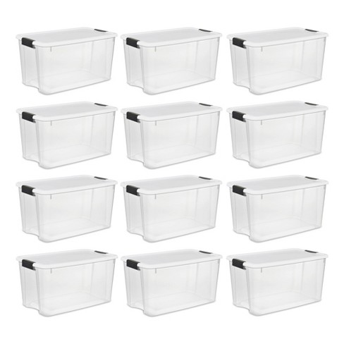 Sterilite - 18 Quart Ultra Latch Storage Box with White Lid & Clear Base,12 Pack
