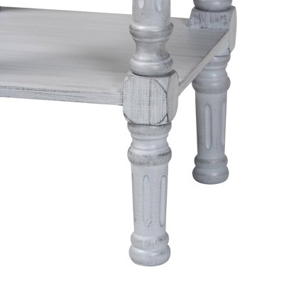 Gray Wood Accent Table with Mirrored Drawer and Storage Shelf