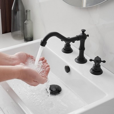 Matte Black 8-Inch Widespread 2-Handle Bathroom Faucet with Drain Kit
