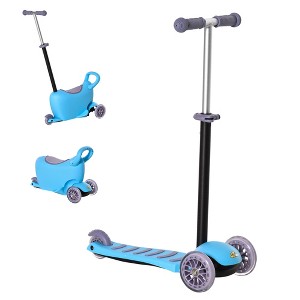 Qaba 3-in-1 Kids Scooter, Sliding Walker & Push Rider, with 3 Balanced Wheels, Adjustable Height, and Removable Storage Seat - 1 of 4