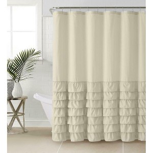 Kate Aurora Boho Chic Matelassé Ruffled Taupe Fabric Shower Curtain - 72 in. Long - 1 of 3