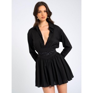Miss Circle Jamila Black Shirt Mini Dress with Embroidered Waist Detail :  Target
