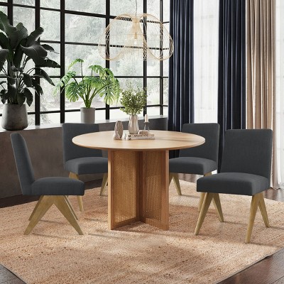 Set of 4 Upholstered Dining Chairs, Modern Solid Wood Kitchen Chairs with Linen Fabric, Mid-Century Accent Chairs for Dining Room-Maison Boucle