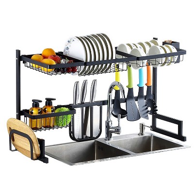 iMountek"2-Tier Over Sink Dish Drying Rack, Stainless Steel Kitchen Organizer, Large 33.7in Utensil Holder"Black