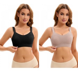INSPIRE CHIC 2 Pcs Women's Push Up V Neck Full Coverage Wirefree Adjustable Straps Minimizer Bras - 1 of 4