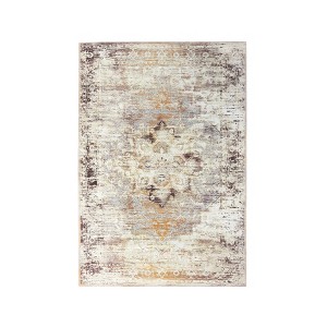 Distressed Rustic Medallion Border Machine Washable Indoor Area Rug or Runner by Blue Nile Mills - 1 of 4