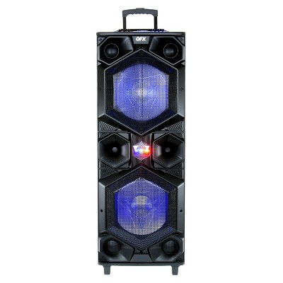 QFX E-1500 Portable Bluetooth High Power PA Speaker System with (2) 15 Inch Woofers, LED Party Lights and Microphone Inputs, Black