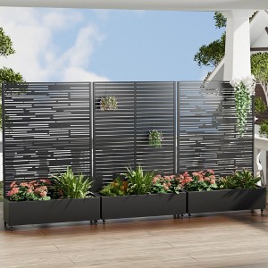 Wooakway 142"W × 72"H Black Rectangle Metal Planter Box with Trellis Raised Garden Bed with Arbor Privacy Screen with Wheels - 1 of 4