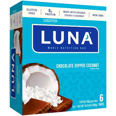 LUNA Chocolate Dipped Coconut Nutrition Bars - 6ct