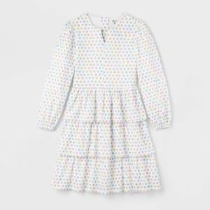 Girls' Adaptive Disco Hearts Wave Long Sleeve Tiered Mini A-Line Dress White  - Roller Rabbit x Target S : Target