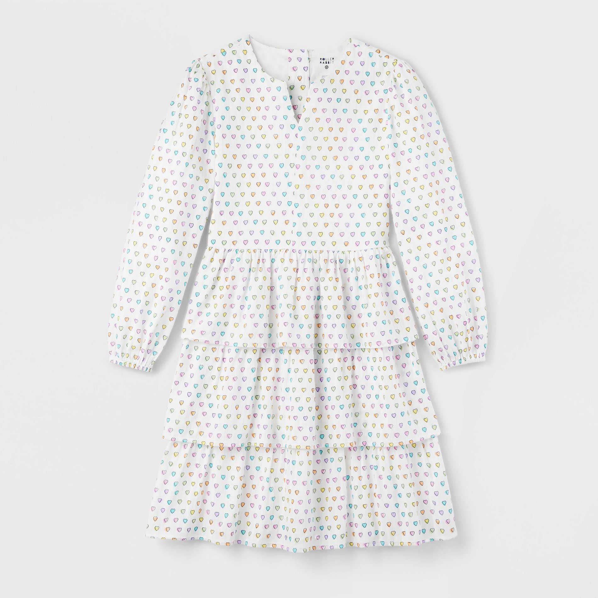 Girls' Adaptive Disco Hearts Wave Long Sleeve Tiered Mini A-Line Dress White - Roller Rabbit x Target S