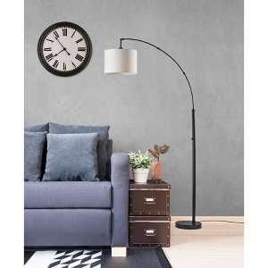 Bowery Arc Lamp Black/Red - Adesso: Adjustable Overhead Lighting with Marble Base & Textured Shade - 1 of 4