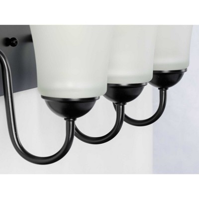 Matte Black Three-Light Bath Vanity with Etched Glass Shades