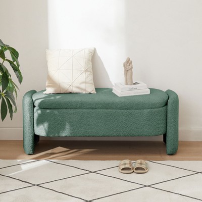 CAVINAS Modern Pull-Open Top Fleece Fabric Ottoman Bench,Upholstered Oval Storage Ottoman for Living Room
